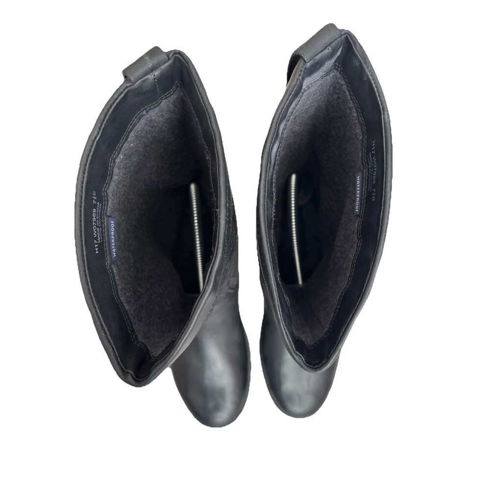 Cole Haan Quilted Women’s Pull  On Mid-Calf Boots Black Leather 7.5 Waterproof - Picture 10 of 13